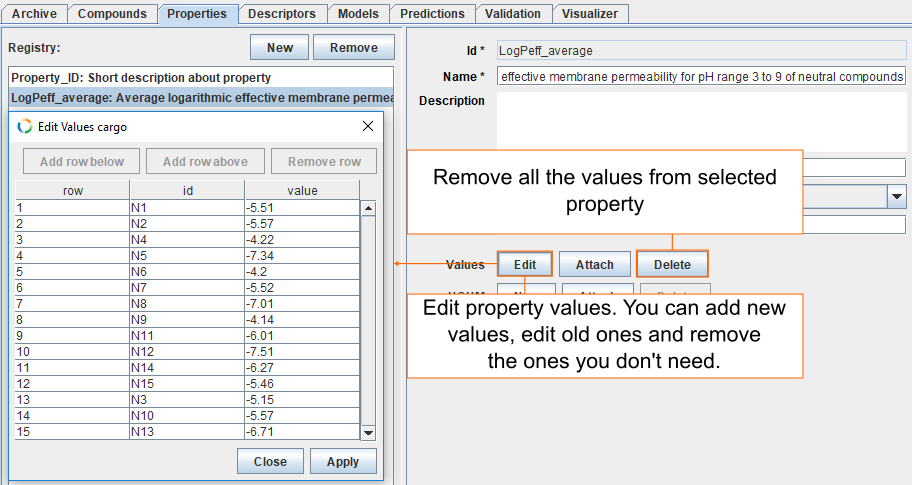 Edit values